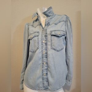 Old Navy Light Blue Denim Button-Down Western Shirt